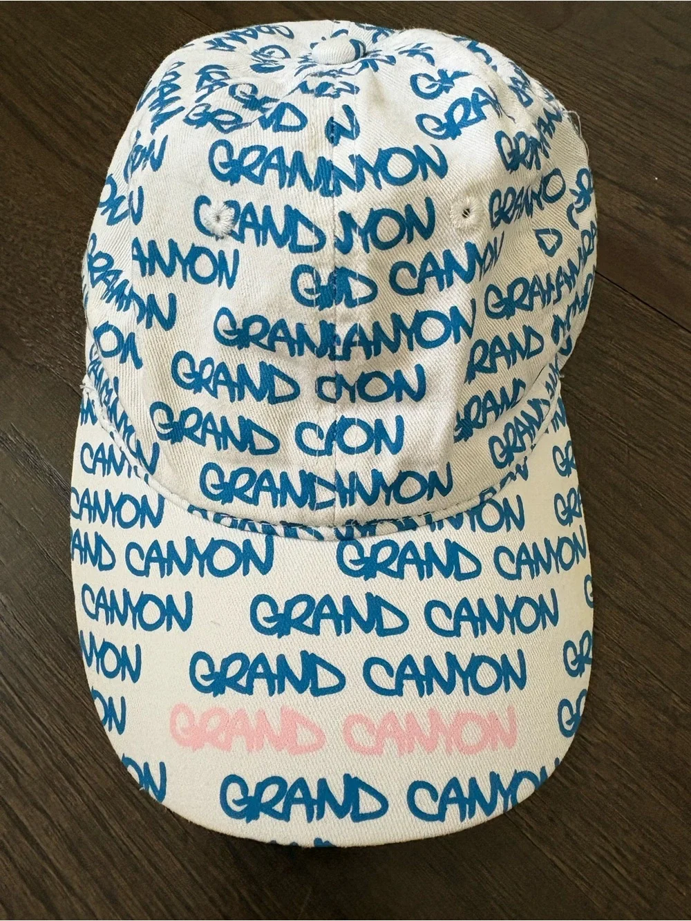 White Cap Hat with Blue 'GRAND CANYON' Print - Kids Size M-L